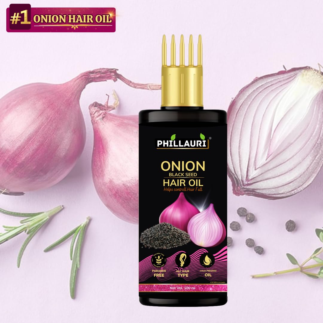 Phillauri Onion Hair Oil for Hair Growth & Anti-Hair Fall - 100ml Natural Treatment for Dandruff & Scalp Care | Promotes Thicker, Stronger Hair | Perfect for Daily Use & Hair Regimen
