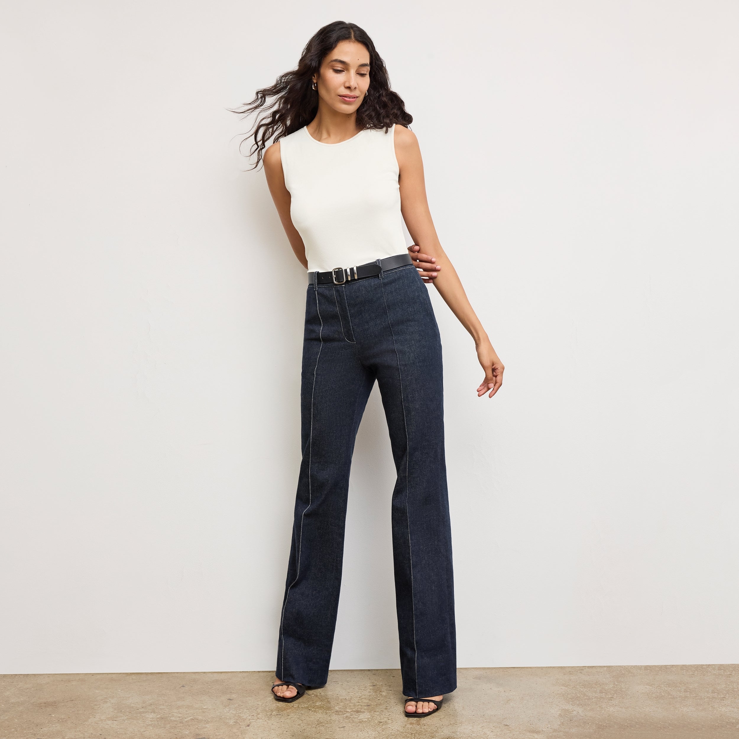 Vintage '70s Rowe Stretch Denim Jeans in Midnight Wash - Retro High Waisted Flare Pants for Women, Perfect for Casual Outfits & 70s Theme Parties