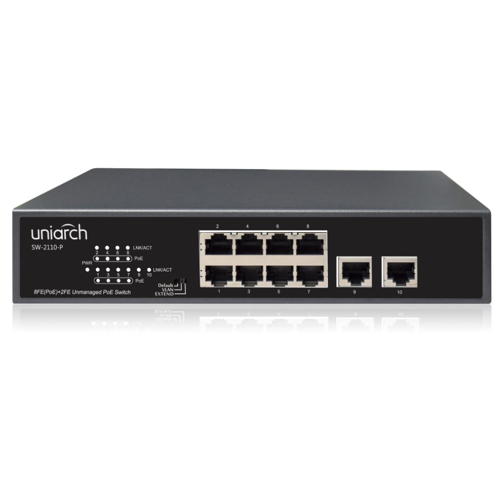 Uniarch 10 Port Gigabit PoE Switch with 8 PoE+ Ports (120W) - Ideal for IP Cameras, VoIP Phones, and Wireless Access Points - SW 2110 P