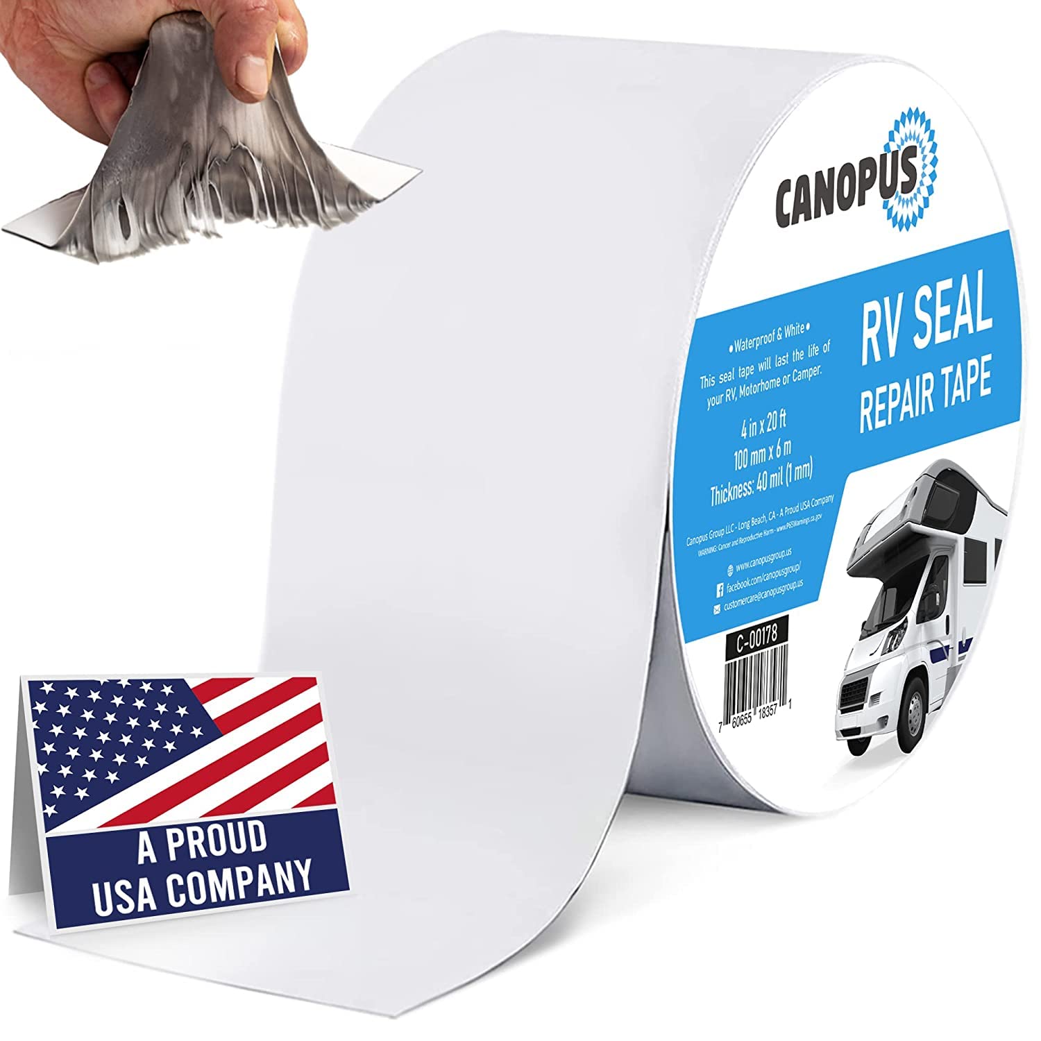 **CANOPUS RV Sealant Tape - 4 Inch x 20 Feet White Waterproof Roof Patch Repair Tape for RV, Boat, Camper, Awning, Canopy, Tent & Greenhouse Leaks - Ideal for Outdoor & Emergency Repairs**