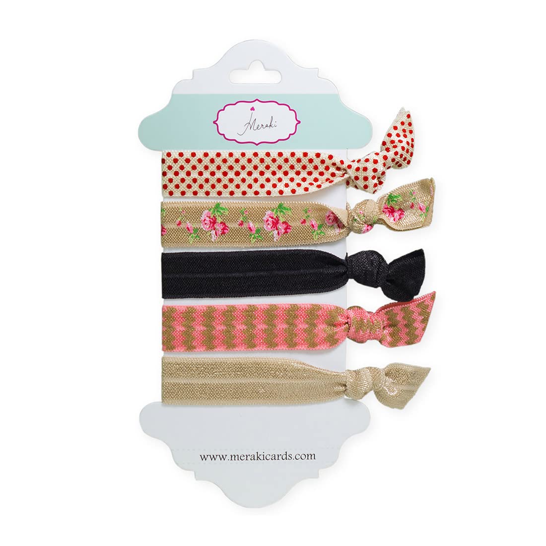 Meraki Cards Tie Me Up Polyester Ponytail Holders - 5 Pack Hair Bands for Women | Perfect for Workouts, Yoga & Everyday Hair Styling