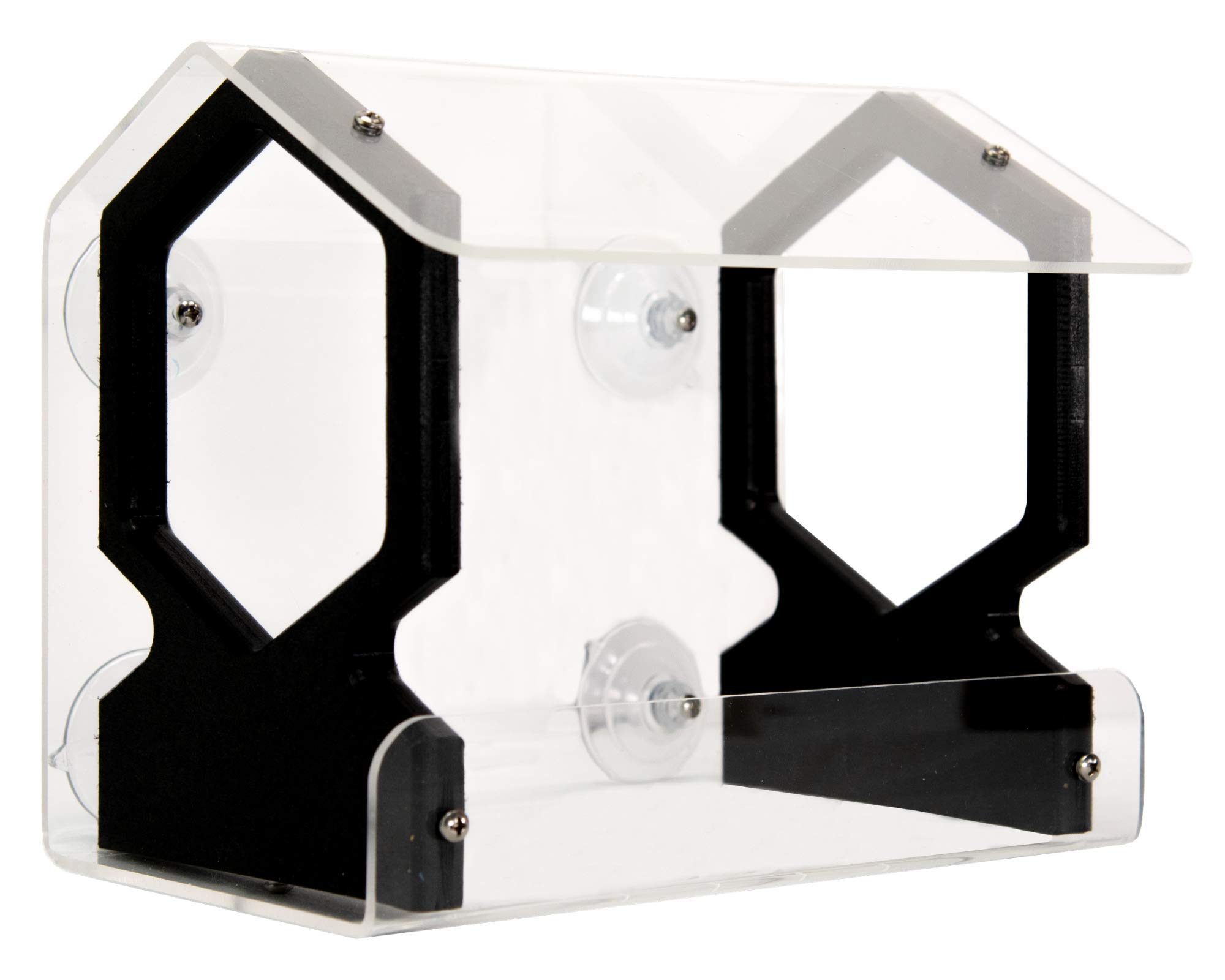 JC's Wildlife Geometric Diner 9-Window Bird Feeder - Easy to Clean & Fill, Holds 3 Cups of Seed - Clear Acrylic Window Mount Bird Feeder with Strong Suction Cups (Black) - Perfect for Bird Watching at Home, Office or Garden
