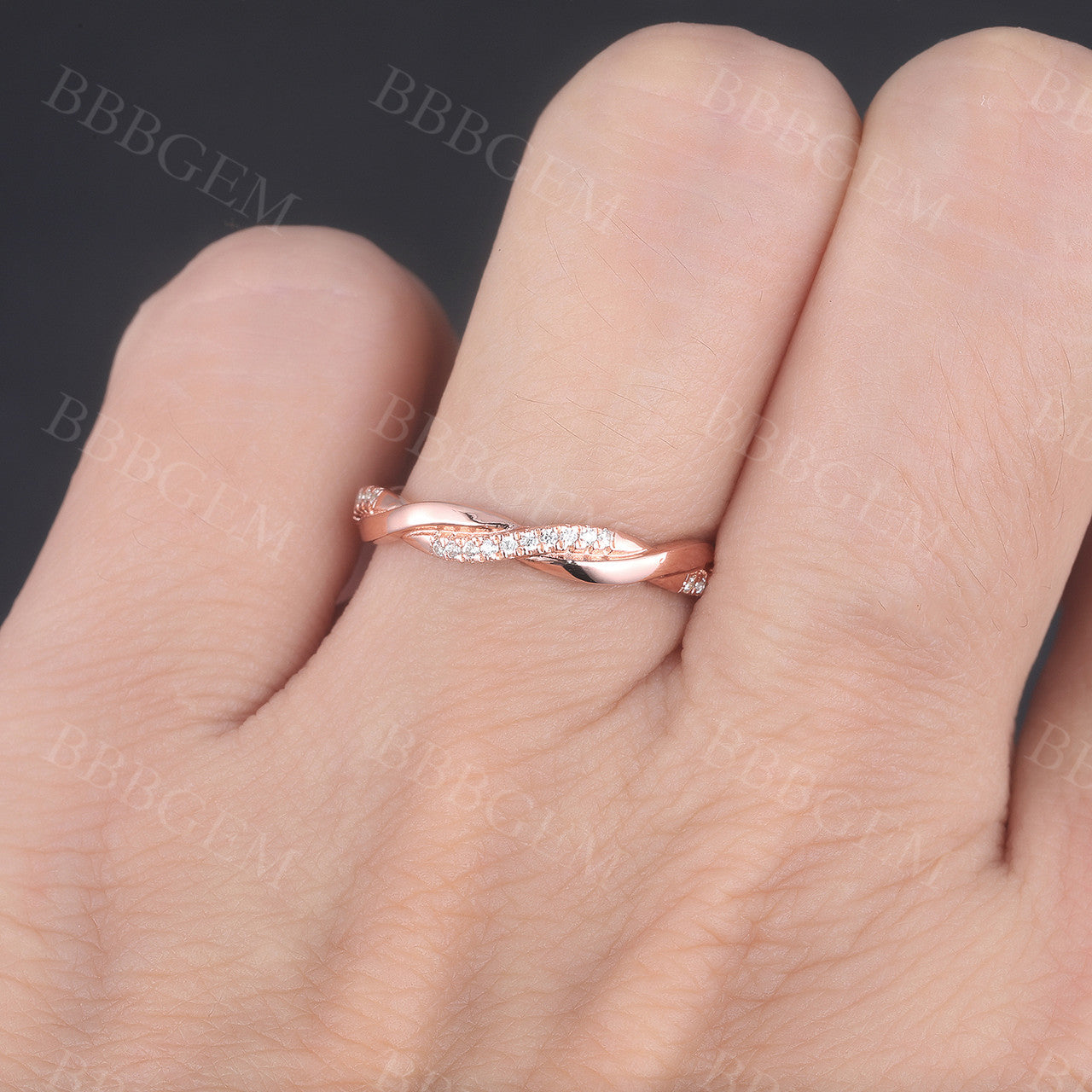 Solid Rose Gold Twist Diamond Wedding Band - Stackable Matching Ring for Women, Engagement, Anniversary & Bridal Jewelry - Perfect for Everyday Wear & Special Occasions