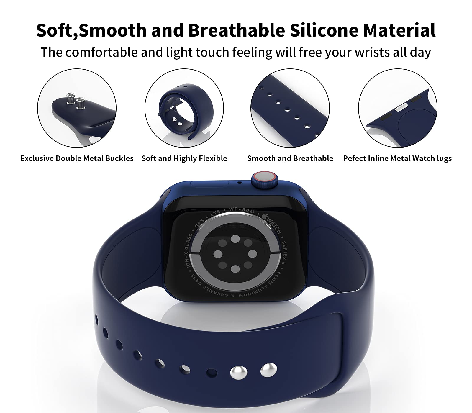 3 Pack Soft & Breathable Silicone Sport Bands Compatible with Apple Watch 38mm 40mm 41mm 42mm 44mm 45mm - Replacement Strap for iWatch Series SE/1/2/3/4/5/6/7/8 - Unisex Design with Secure Metal Buckles - Perfect for Workouts, Running & Everyday Wear