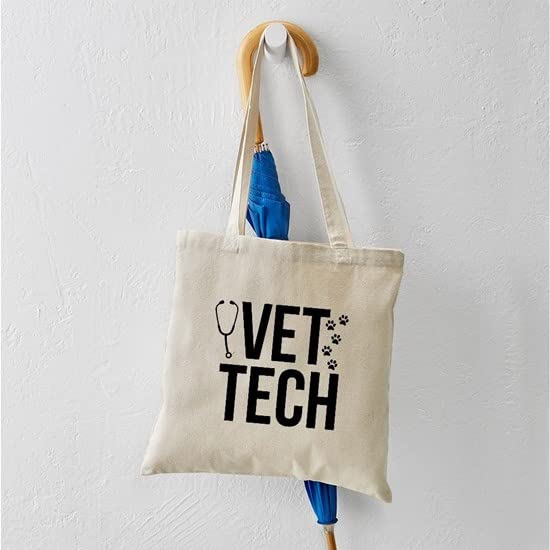 Vet Tech Tote Bag - Natural Canvas Reusable Shopping Bag for Veterinary Technicians | Perfect for Work, School & Grocery Shopping