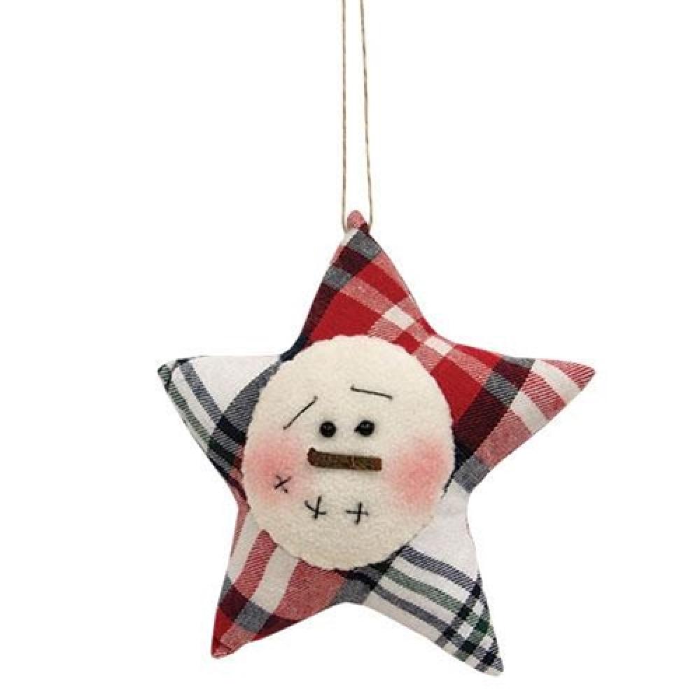 Festive Crimson Plaid Snowman Star Ornament - Christmas Tree Decoration for Holiday Home Decor & Gift Giving