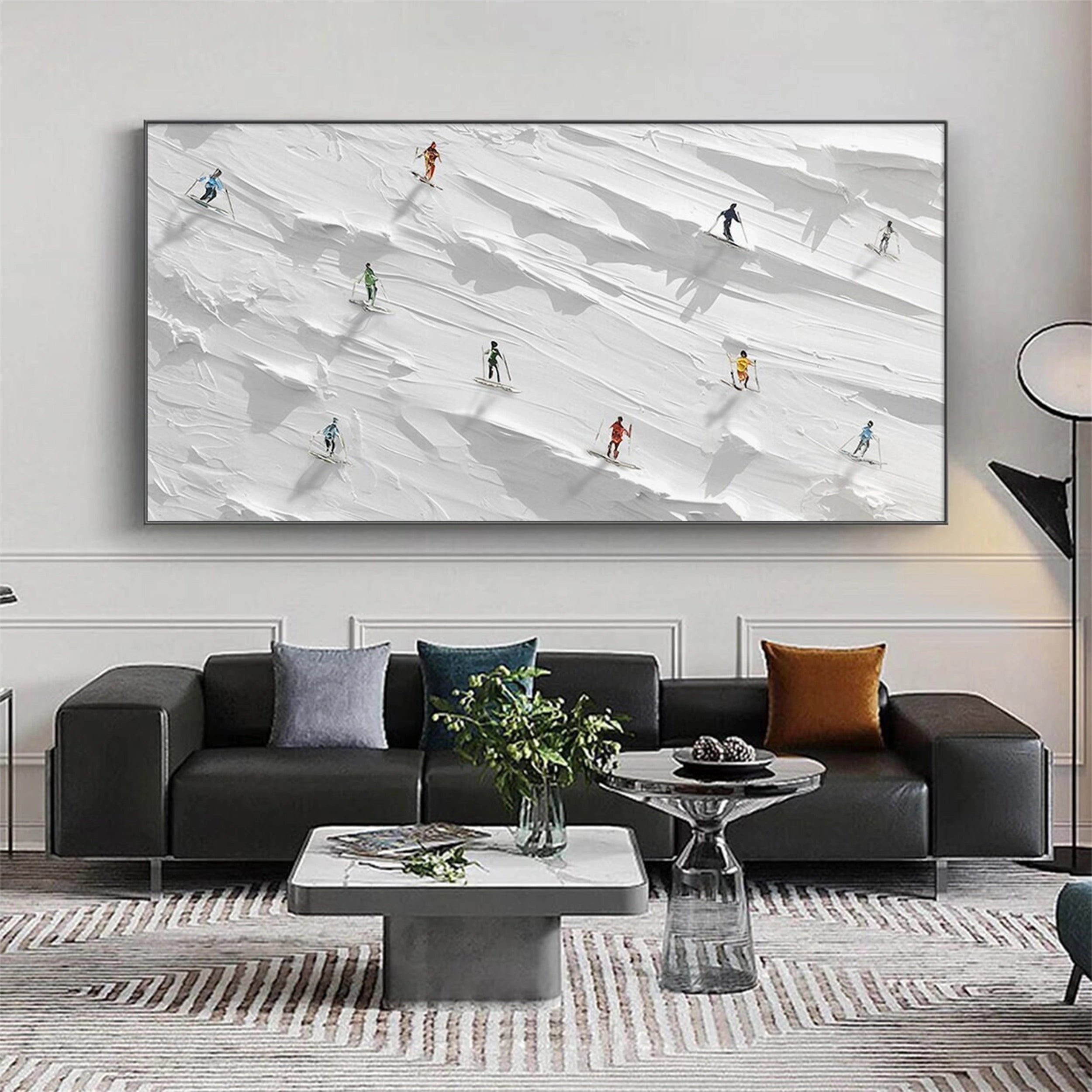 Premium Skiing Sport Art Textured Canvas Painting - Winter Sports Wall Decor for Home & Office (Style #MM116) | Perfect for Ski Lodge, Mountain Cabin & Sports Enthusiast Gifts