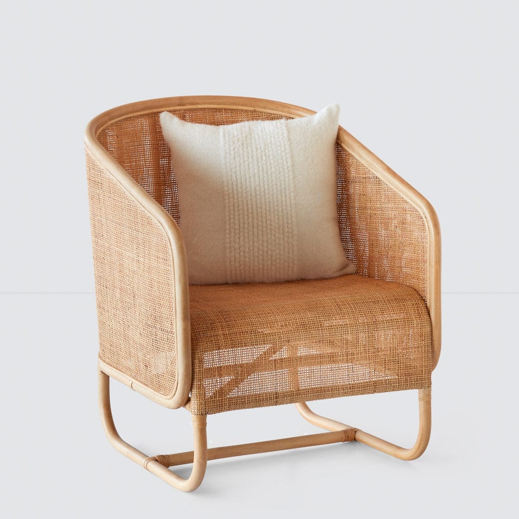 Lindu Cane Lounge Chair - Handwoven Rattan Patio Chair with Cushion - Perfect for Outdoor, Garden, Poolside & Balcony Relaxation
