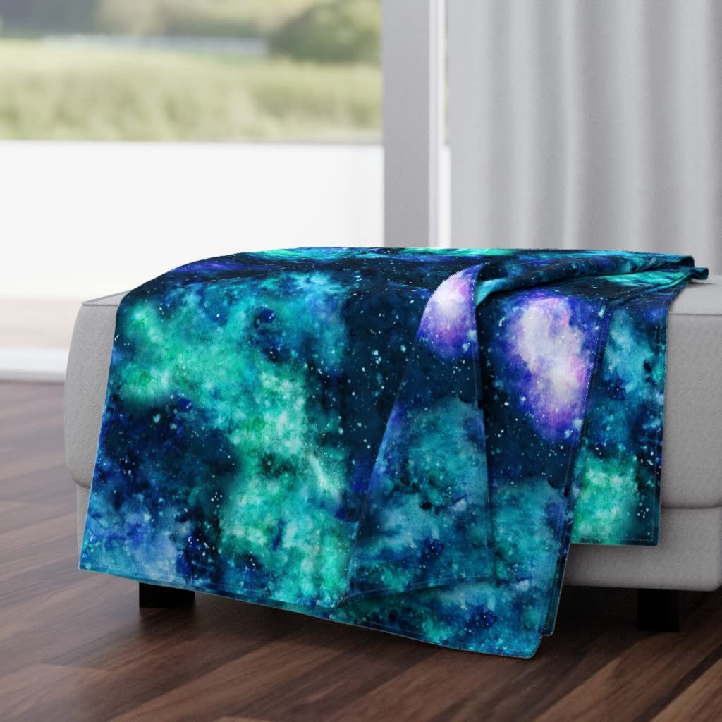 Soft Plush Minky Throw Blanket 50x70 Inches - Blue Green Teal Star Watercolor Galaxy Space Design for Kids Bedroom, Nursery, Sofa & Cozy Home Decor