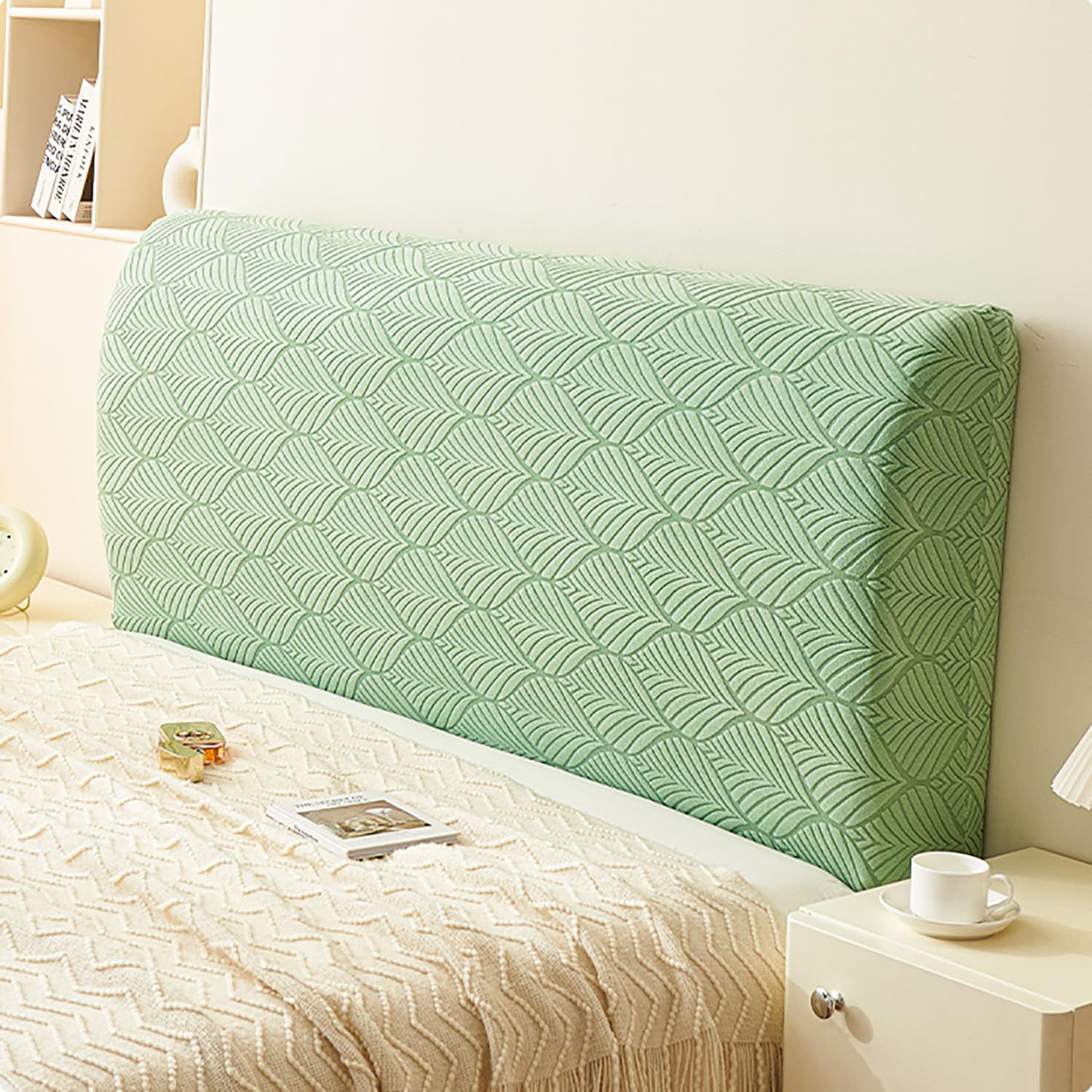 Stretchable Washable Jacquard Headboard Cover - Dustproof Protector Slipcover for Full, Queen, Cal King Size (78.7in, Green) - Perfect for Bedroom Decor & Furniture Protection