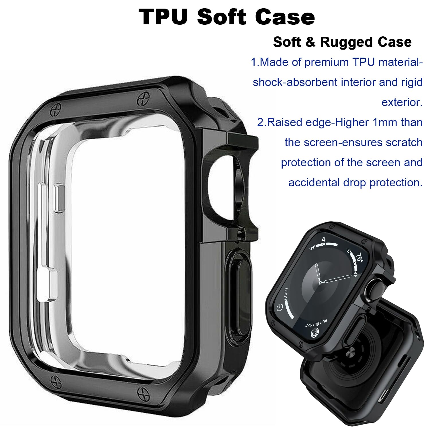 2-in-1 Magnetic Stainless Steel Loop Band & Protective TPU Case for Apple Watch Ultra/SE/Series 9/8/7/6/5/4/3/2/1 - Durable Metal Strap with Secure Clasp for Men & Women - Perfect for Workouts, Daily Wear & Outdoor Activities