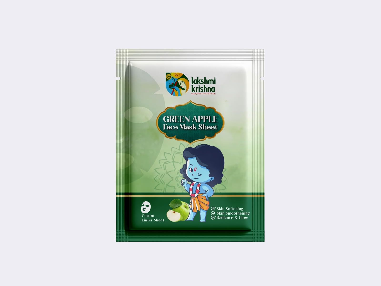 Lakshmi Krishna Naturals Green Apple Sheet Mask - Hydrating & Soothing Facial Mask for Puffiness & Acne | Skin Revitalizing Treatment for All Skin Types | Perfect for Spa Day, Travel Skincare & Post-Workout Refreshment