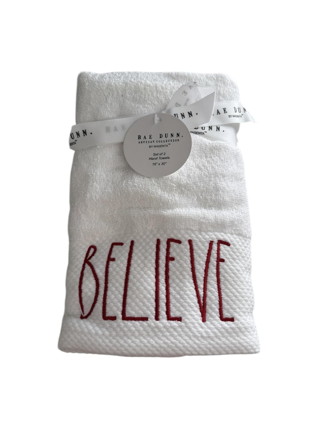 Rae Dunn by Magenta Hand Towel - White Cotton Kitchen Towel with Red 