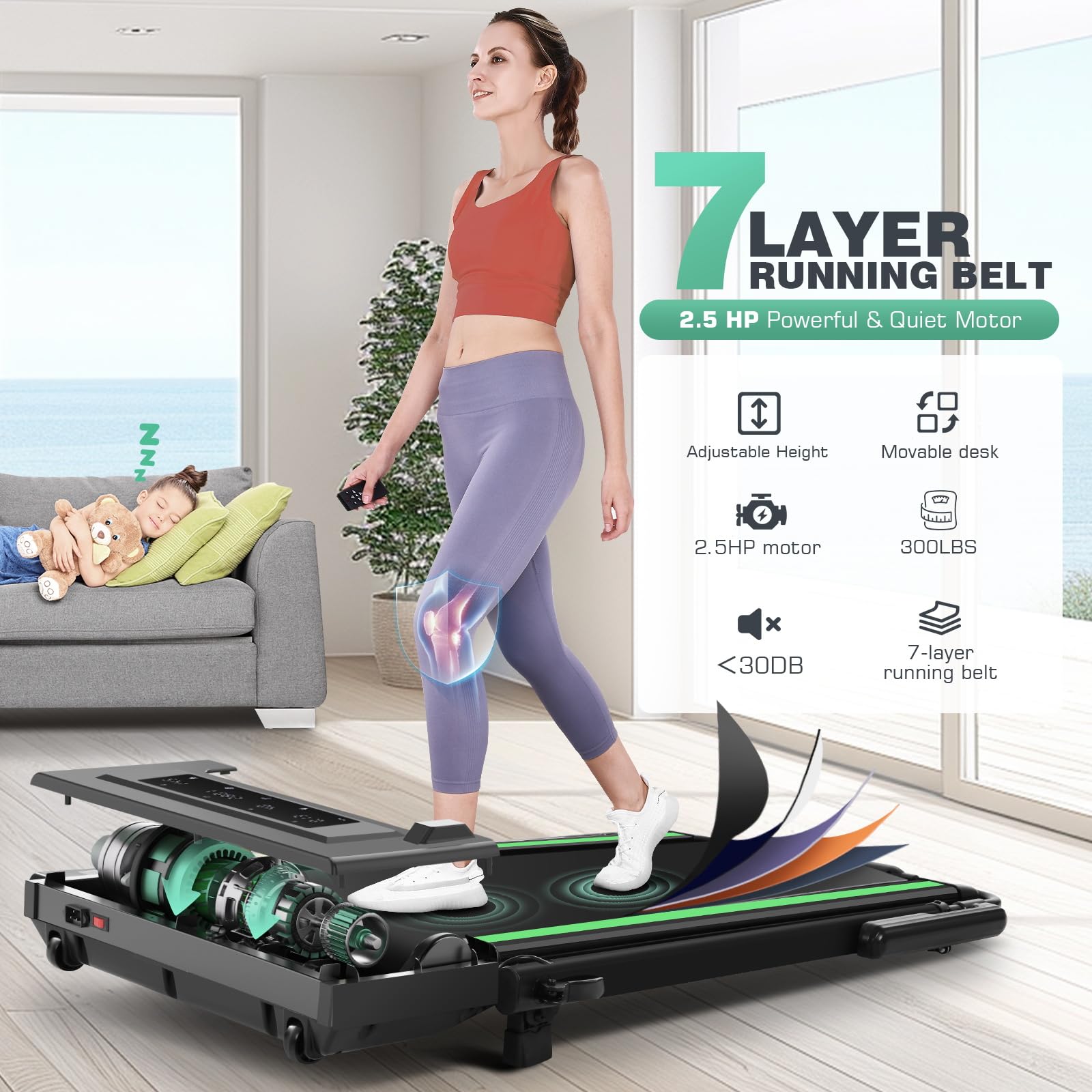 ANCHEER 4-in-1 Under Desk Treadmill with Incline & Adjustable Height - Foldable Walking Pad for Home Office, 300lbs Capacity, 3 Control Modes, No Installation Needed - Perfect for Small Spaces, Work from Home & Apartment Workouts
