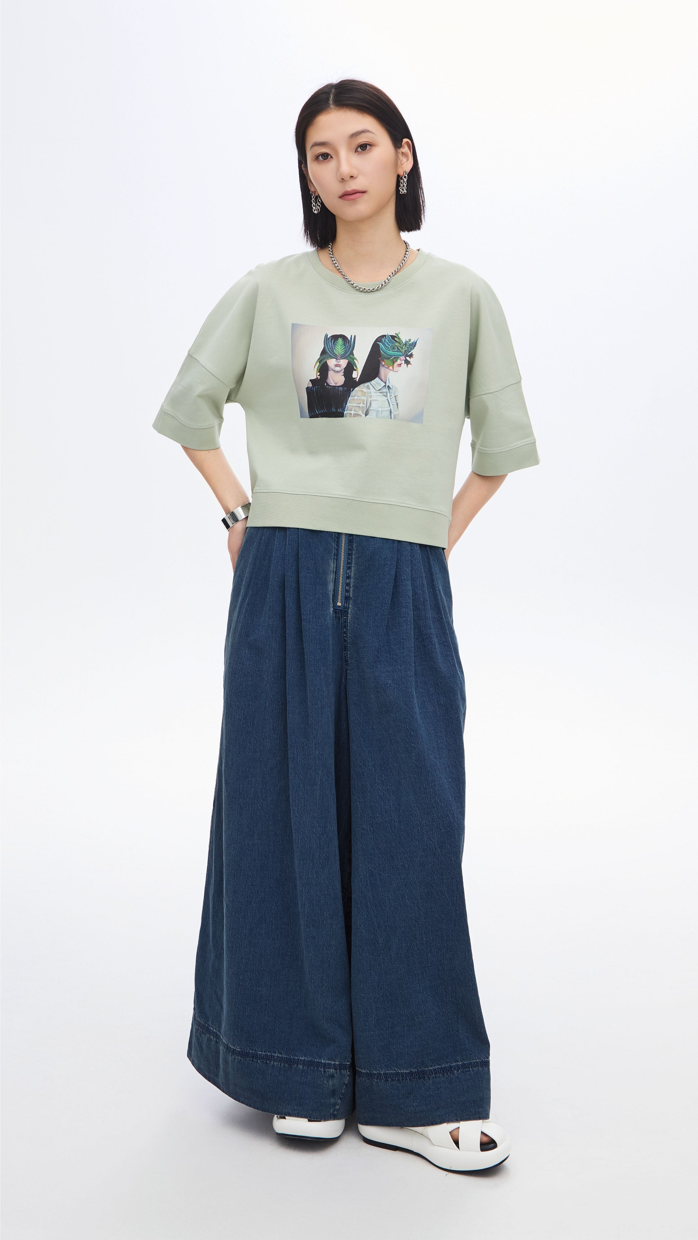 Mariko Enomoto Printed Puff Sleeve Tee - Women's Fashion Blouse with Unique Design | Perfect for Casual Outings, Office Wear & Date Nights