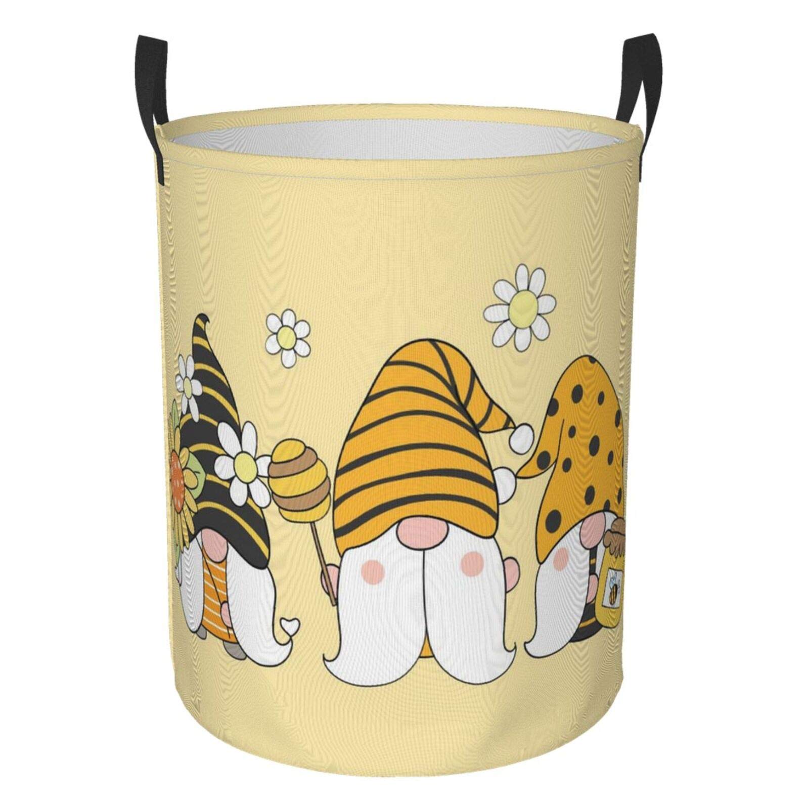 Waterproof Collapsible Laundry Basket with Handle - Cute Sunflower Bee Gnome Design Fabric Hamper for Clothes, Toys & Bathroom Storage | Foldable Organizer Bin for Home, Dorm & Travel