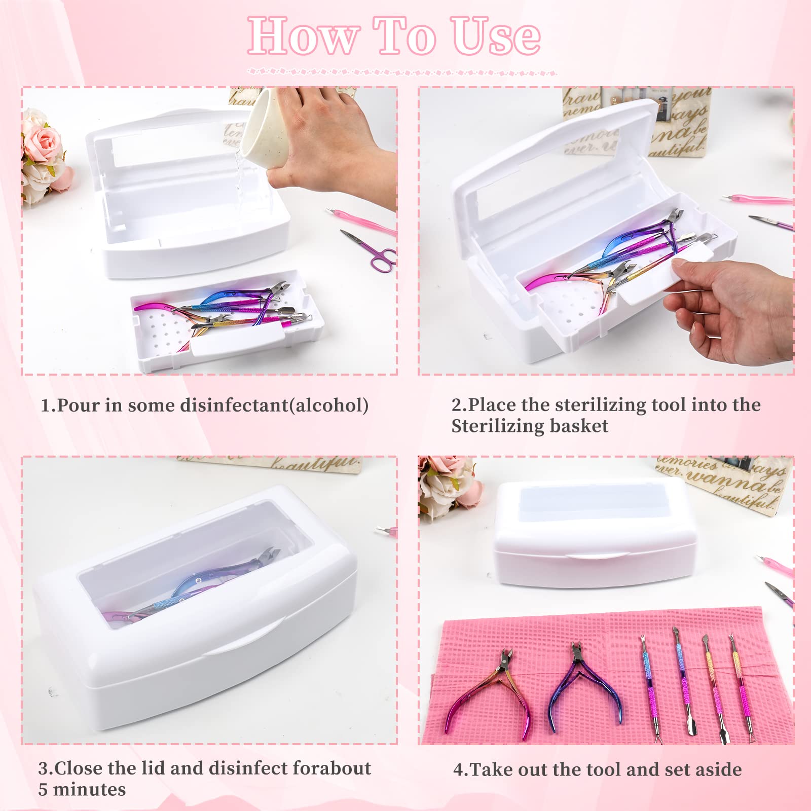 UV Nail Tool Sterilizer Box - Professional Plastic Sterilization Tray for Nail Salon, Spa & Beauty Equipment - Sanitizing Storage Organizer for Tweezers, Eyelash Extensions & Manicure Tools (White) - Perfect for Salon Hygiene & Home Nail Care