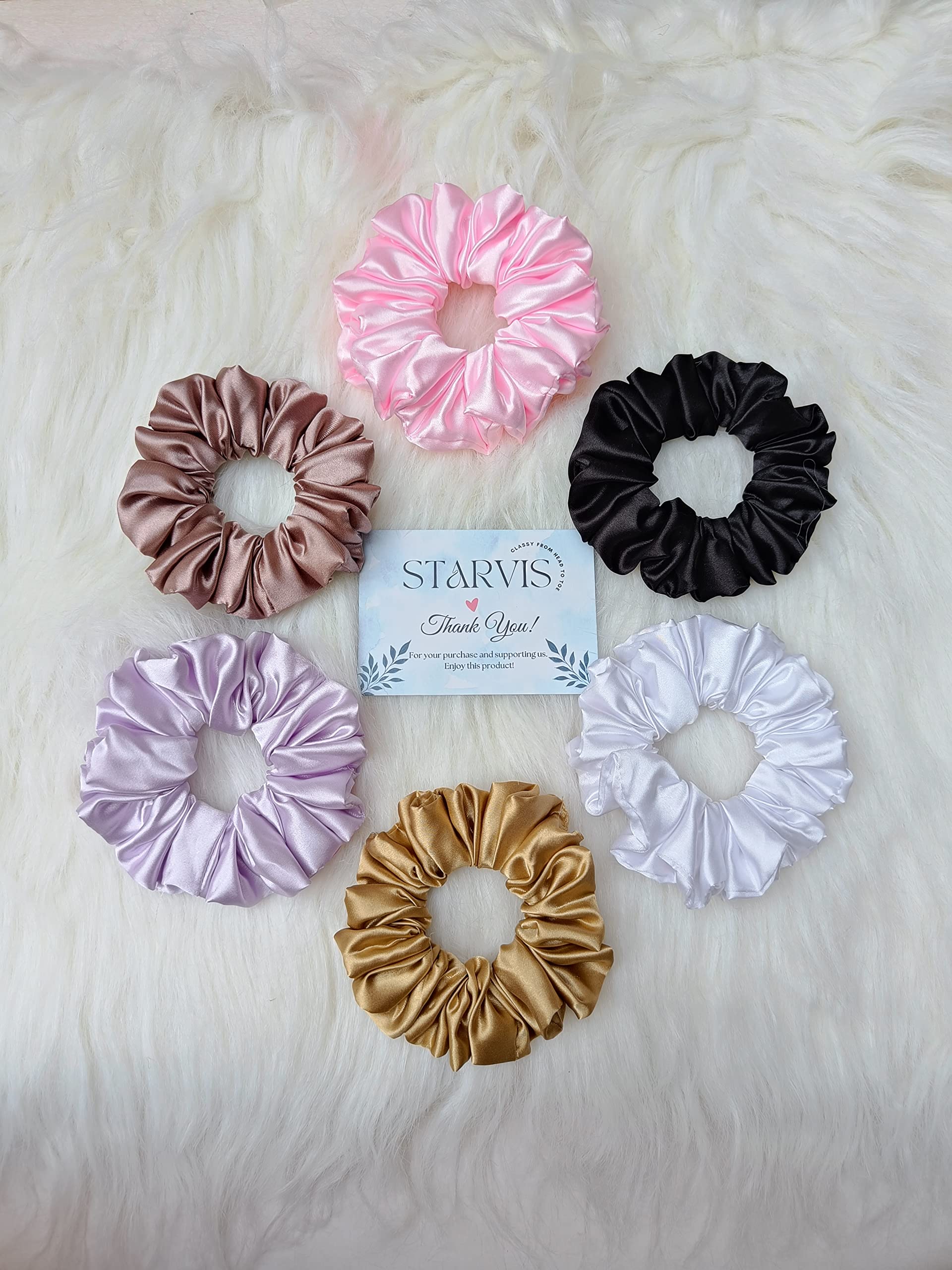 Premium Starvis Hair Scrunchies for Women - Pack of 6 Satin Silk Combo XL Scrunchies | Anti-Hair Breakage Hair Ties | Soft Ponytail Holders for Girls, Women | Perfect Gift for Sister, Friend, Mom | Great for Workouts, Office, and Everyday Styling