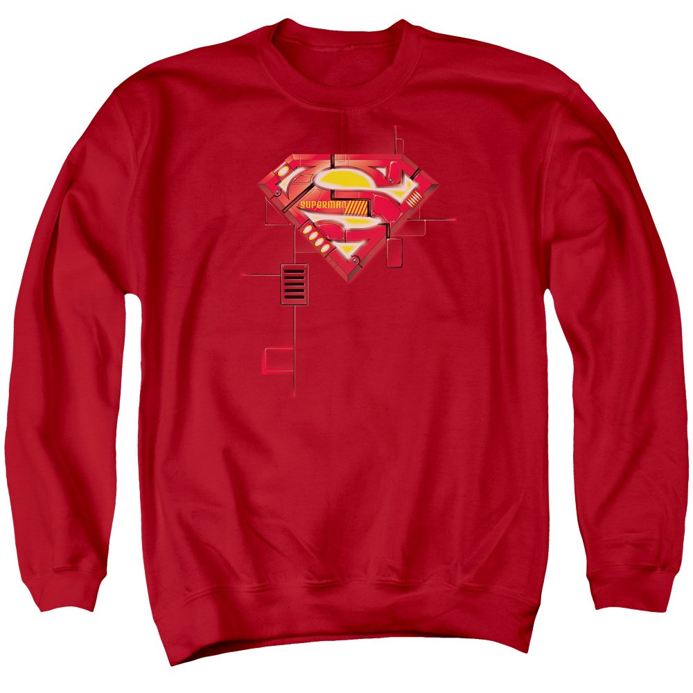 Superman Super Mech Shield Unisex Crewneck Sweatshirt for Men & Women | Comfortable Graphic Hoodie for Cosplay, Comic Con & Casual Wear