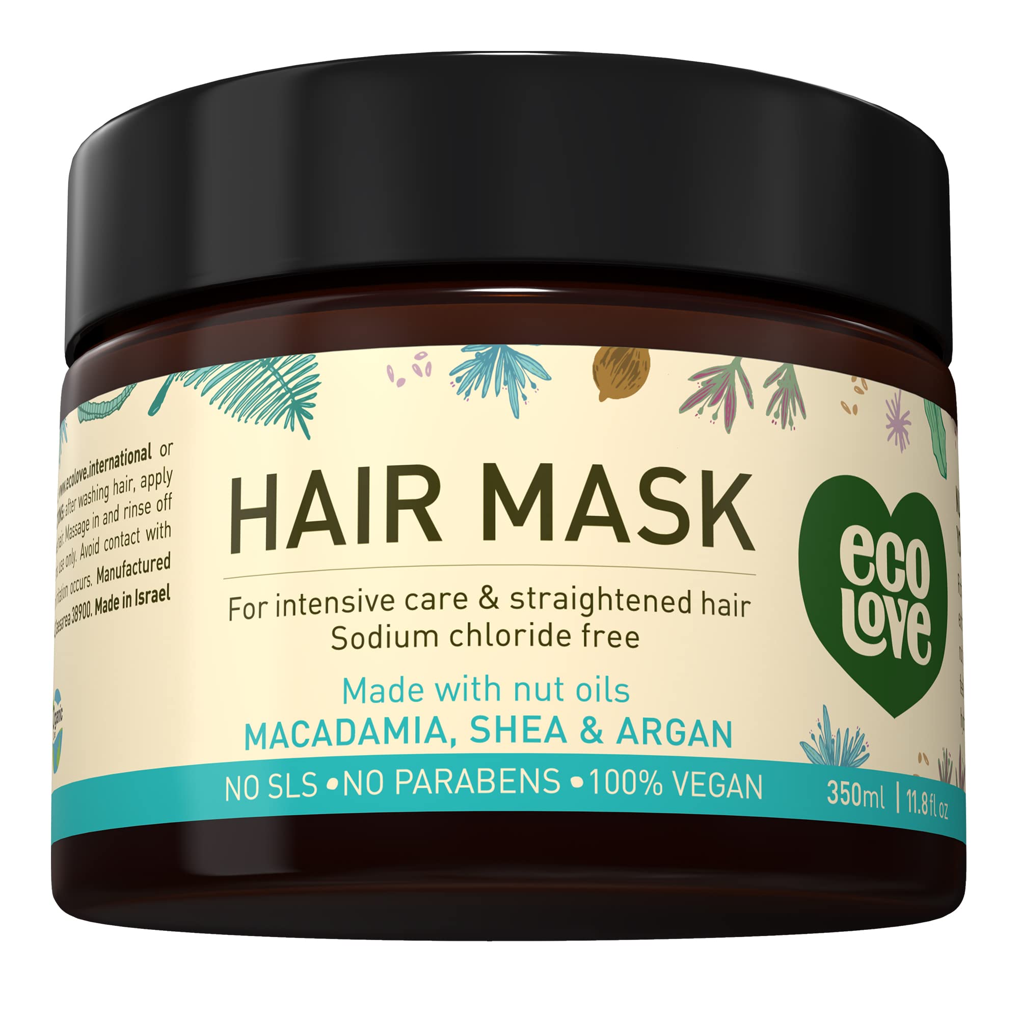 EcoLove Hair Mask - Natural Deep Conditioning Treatment with Macadamia, Shea Butter & Argan Oil - 11.8 oz - SLS Free, Paraben Free, Vegan & Cruelty-Free - For Dry, Damaged Hair Repair & Hydration - Perfect for Home Hair Care & Salon Quality Results
