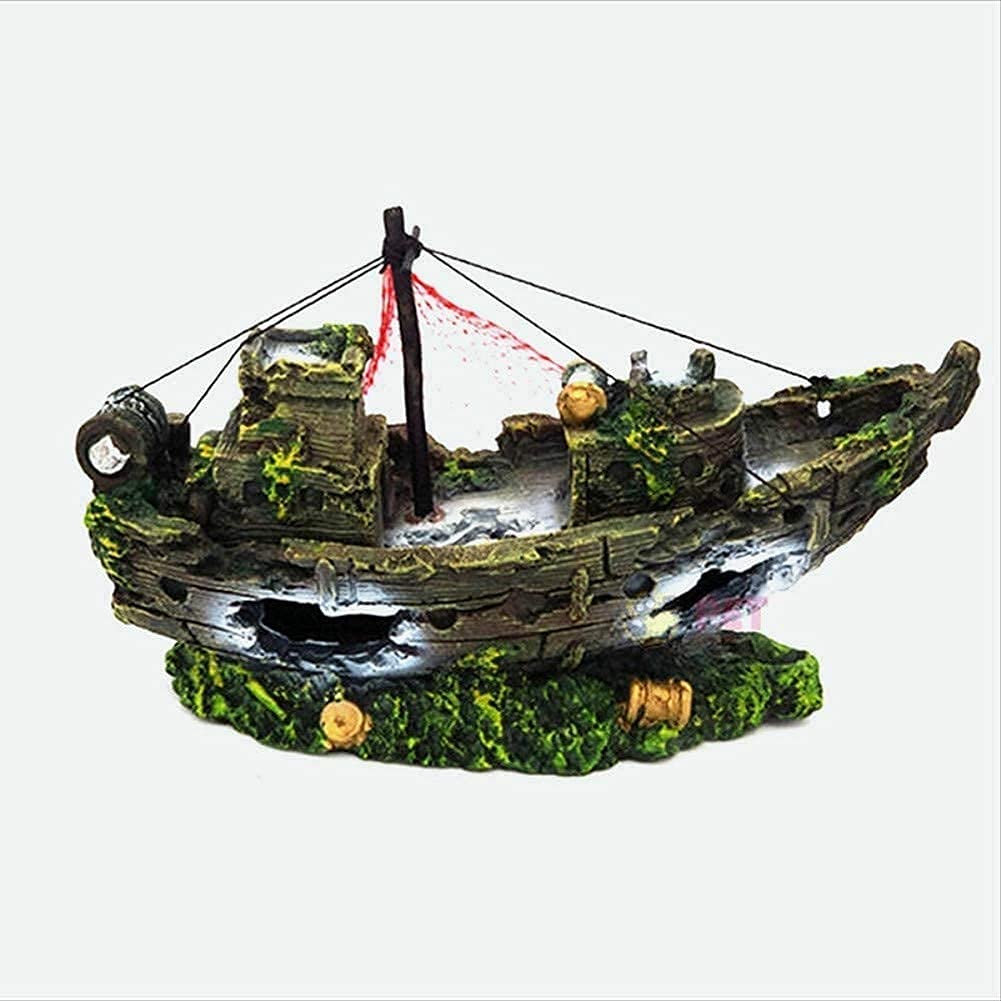 Resin Shipwreck Treasure Statue - Outdoor Garden Decor with Fishing Net Accents | Perfect for Coastal, Pirate, or Nautical Themed Yards & Patios