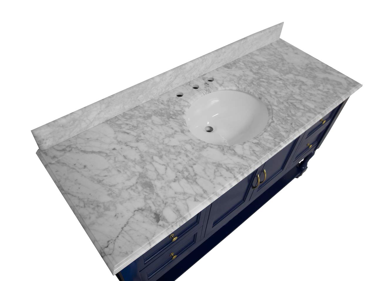 Beverly 60-inch Single Bathroom Vanity with Carrara Marble Top & Royal Blue Cabinet - White Ceramic Sink Included | Modern Bathroom Furniture for Master Bath, Guest Bath & Powder Room | Durable Italian Marble Countertop & Spacious Storage