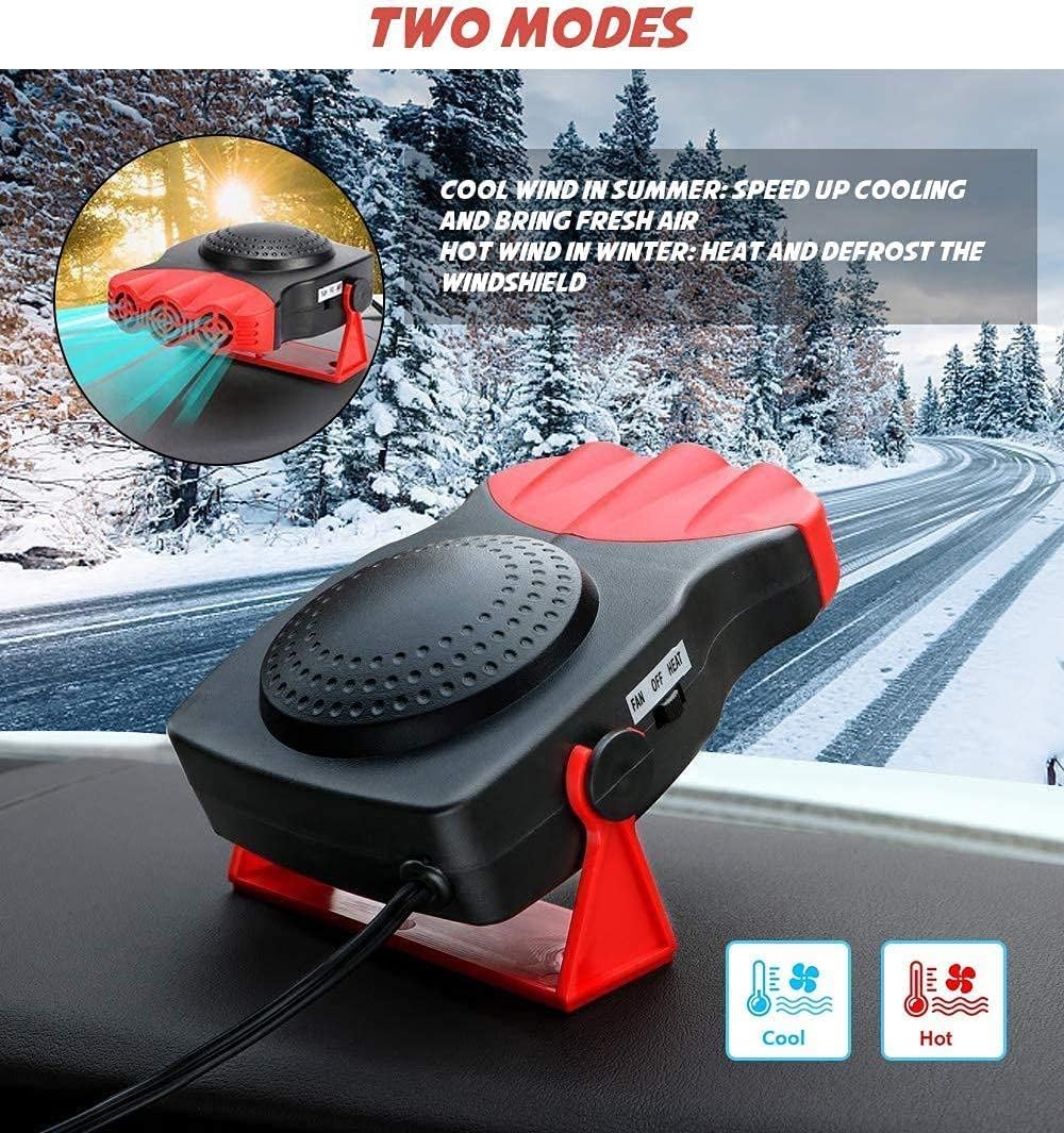 12V Car Heater for Vehicle - Fast Heating 2-in-1 Defrost Defogger, Cigarette Lighter Plug-in, Ideal for Winter Driving and Cabin Warm-Up