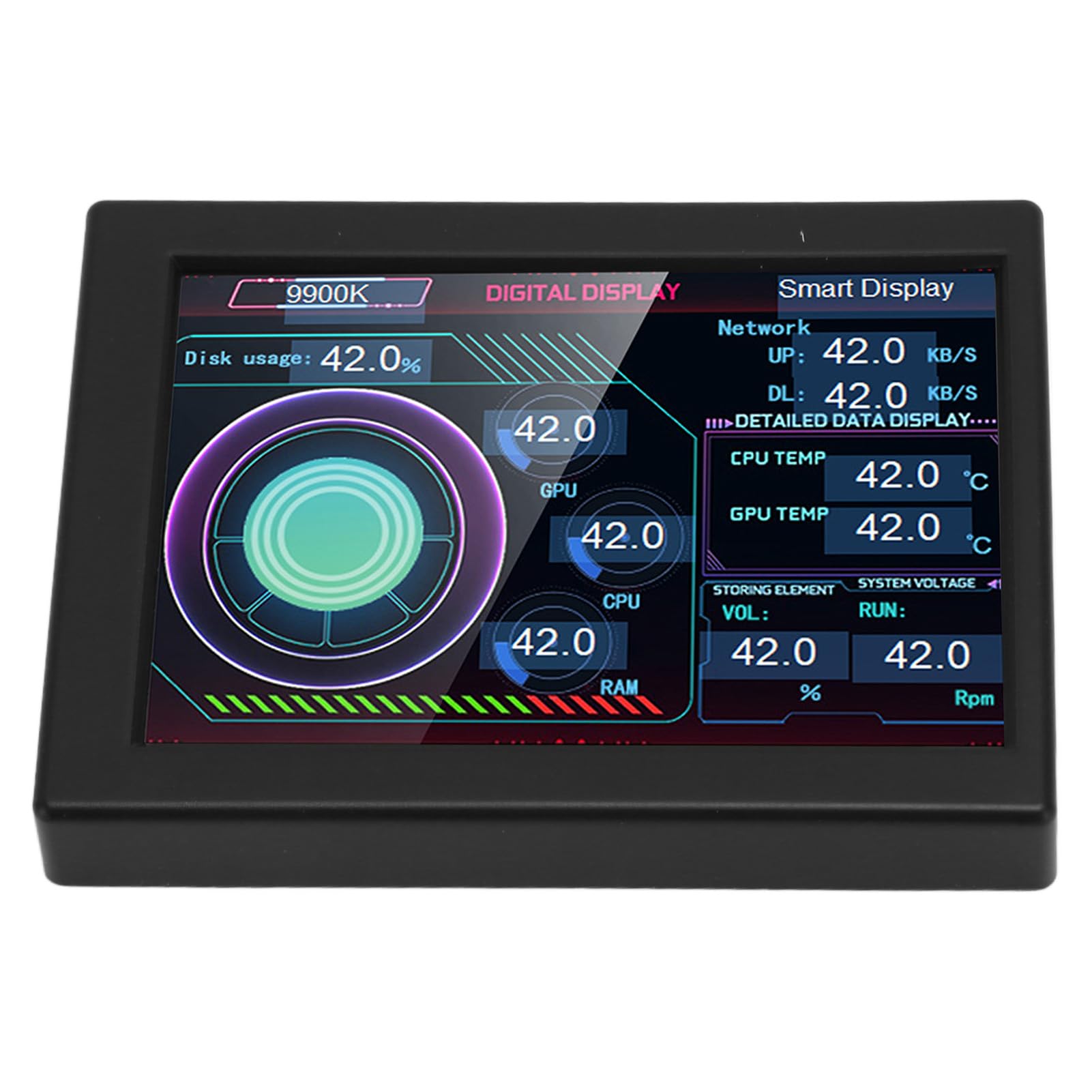 Naroote 3.5 Inch IPS Computer Temperature Monitor with Type C, Stepless Dimming & Rotating - Mini PC CPU/GPU Temp Display for Desktop, Gaming PC, and Workstation (Black) - Perfect for Overclocking, Streaming, and System Monitoring