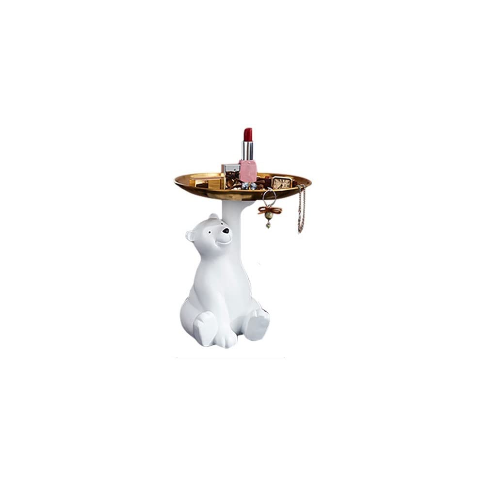 Polar Bear Statue Storage Tray - Handcrafted Animal Sculpture for Jewelry & Small Items - Elegant Home Decor Gift for Living Room, Bedroom & Office Desk Organizer - Perfect for Home Décor, Gift Giving & Jewelry Storage (Color: Polar Bear)