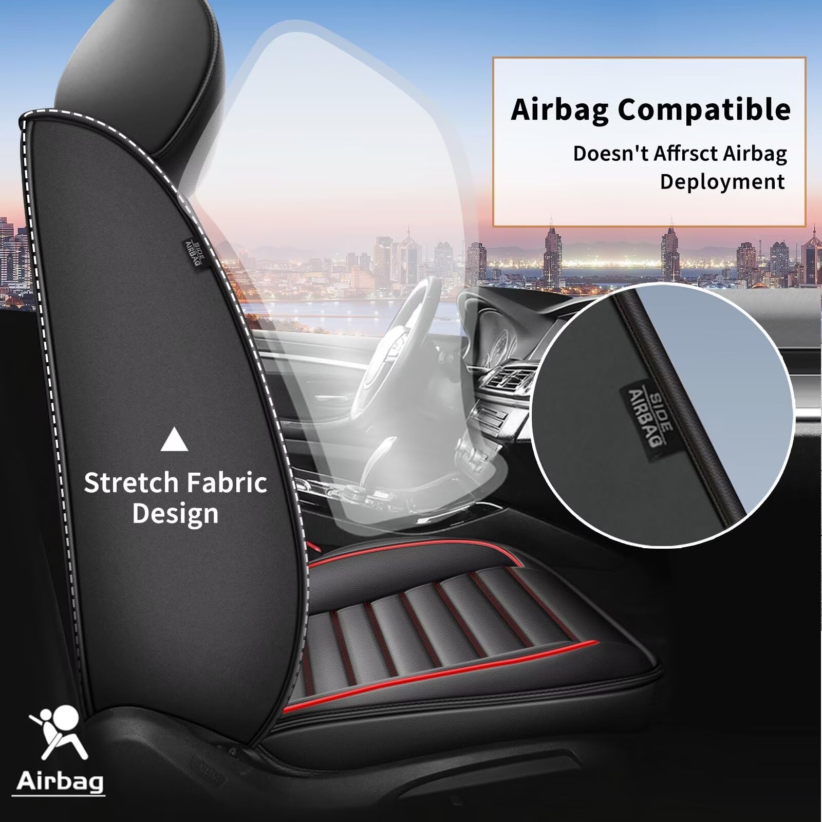 Premium Faux Leather Waterproof Car Seat Covers for Ford Fusion 2006-2020 - Full Set Super Breathable Auto Seat Cushions (2 Rows 5 Seats, Red Line) - Perfect for Daily Commute, Road Trips & Protecting Your Vehicle Interior