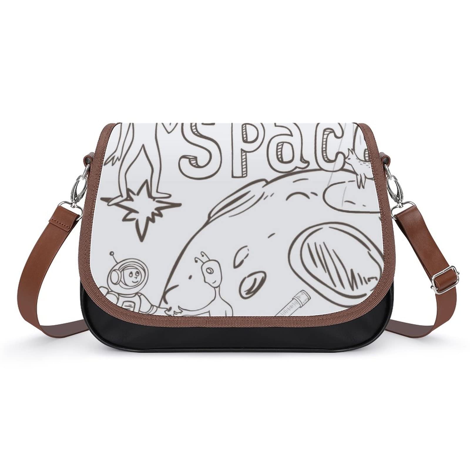 Vintage Leather Crossbody Bag for Women - Alien Print Hobo Bag for Daily Use