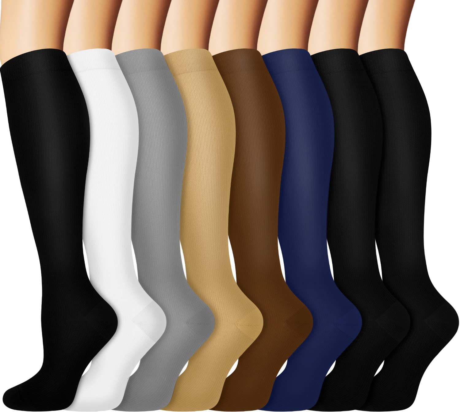 8 Pairs Graduated Copper Compression Socks 15-20mmHg for Men & Women - Improve Circulation for Running, Cycling & Athletic Performance - Perfect for Workouts, Travel & Recovery