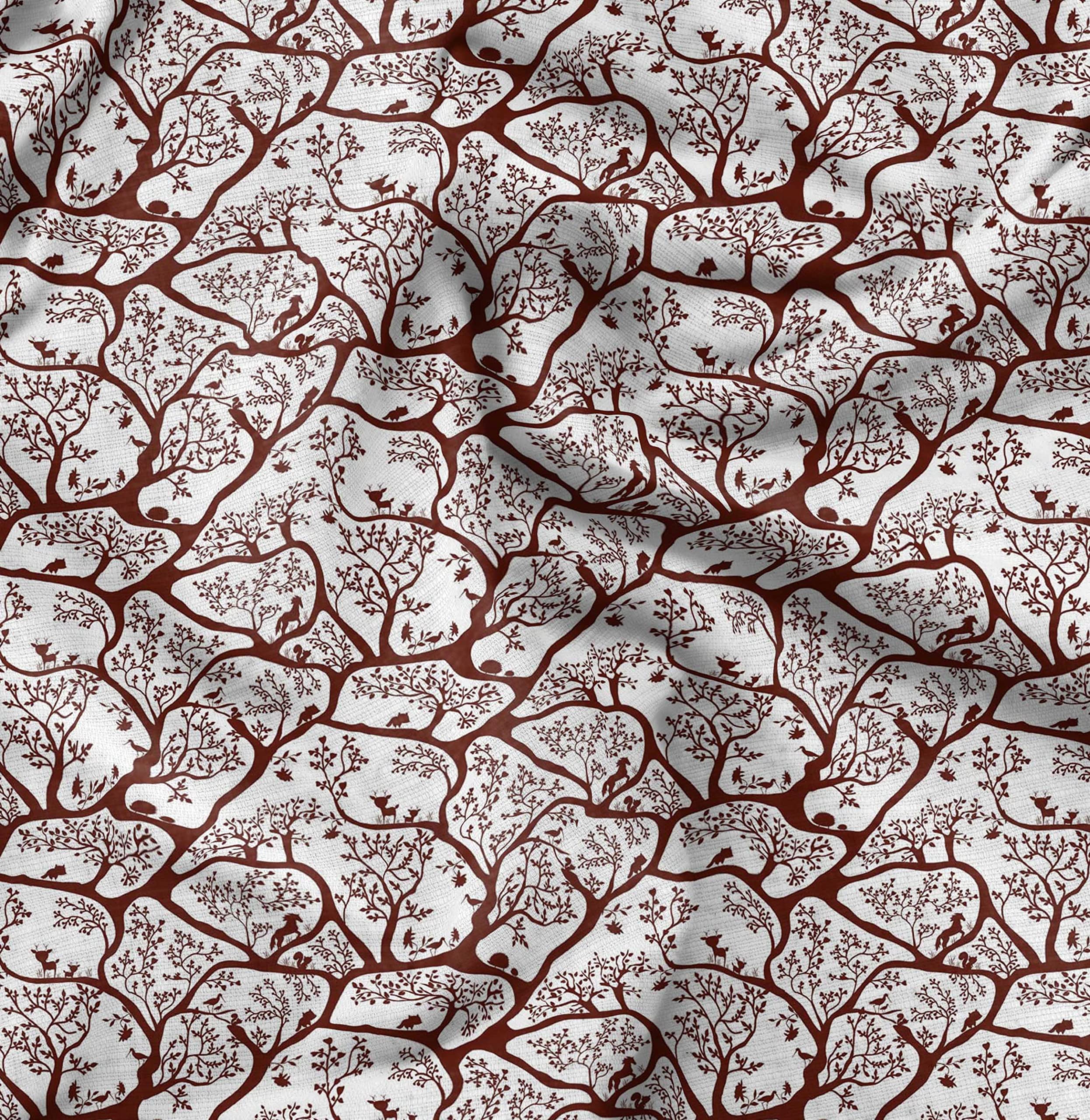 Soimoi Moss Georgette Brown Fabric by The Yard - 42 Inch Wide Animal & Tree Print Fabric for Dresses, Curtains & Home Decor - Nature-Inspired Fashion Fabric for DIY Sewing Projects