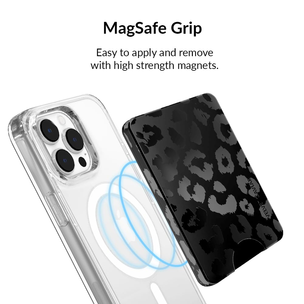 VELVET CAVIAR Magnetic Card Holder Wallet for iPhone 15/14/13/12 - Compatible with MagSafe & MagSafe Cases - Black Leopard Print (Holds 1-3 Cards) - Perfect for Everyday Use, Travel & Contactless Payments