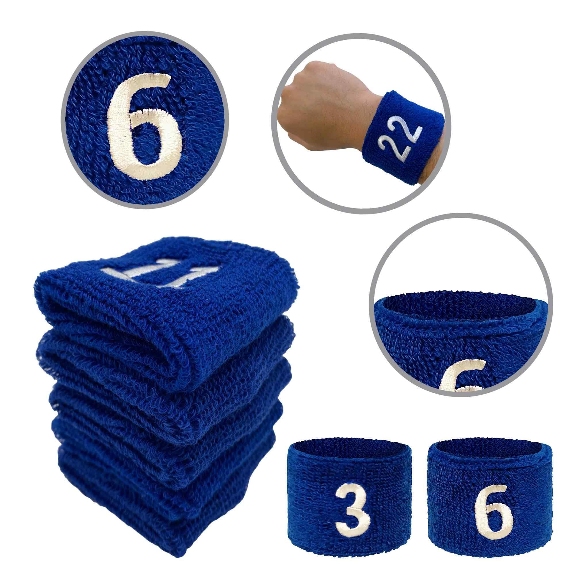 Unisex Blue Sports Wristbands with Number Embroidery - Sweat Absorbent Athletic Wristbands for Running, Basketball, Tennis & Workout - One Size (1 Piece)