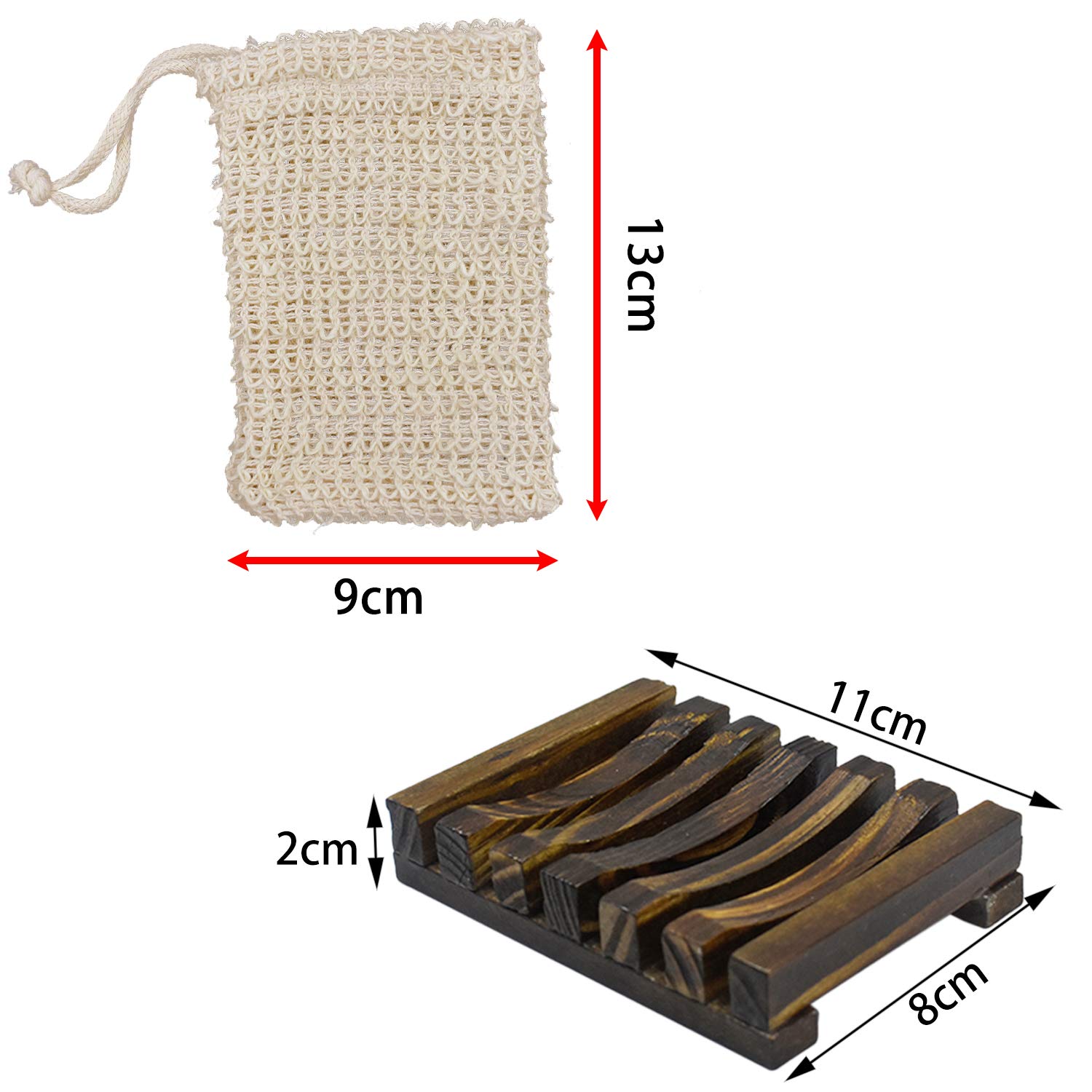 Natural Exfoliating Soap Bag with Drawstring & Wooden Bead Holder - Loofah Pouch for Shower & Bath - Organic Soap Saver for Spa, Travel & Eco-Friendly Skincare