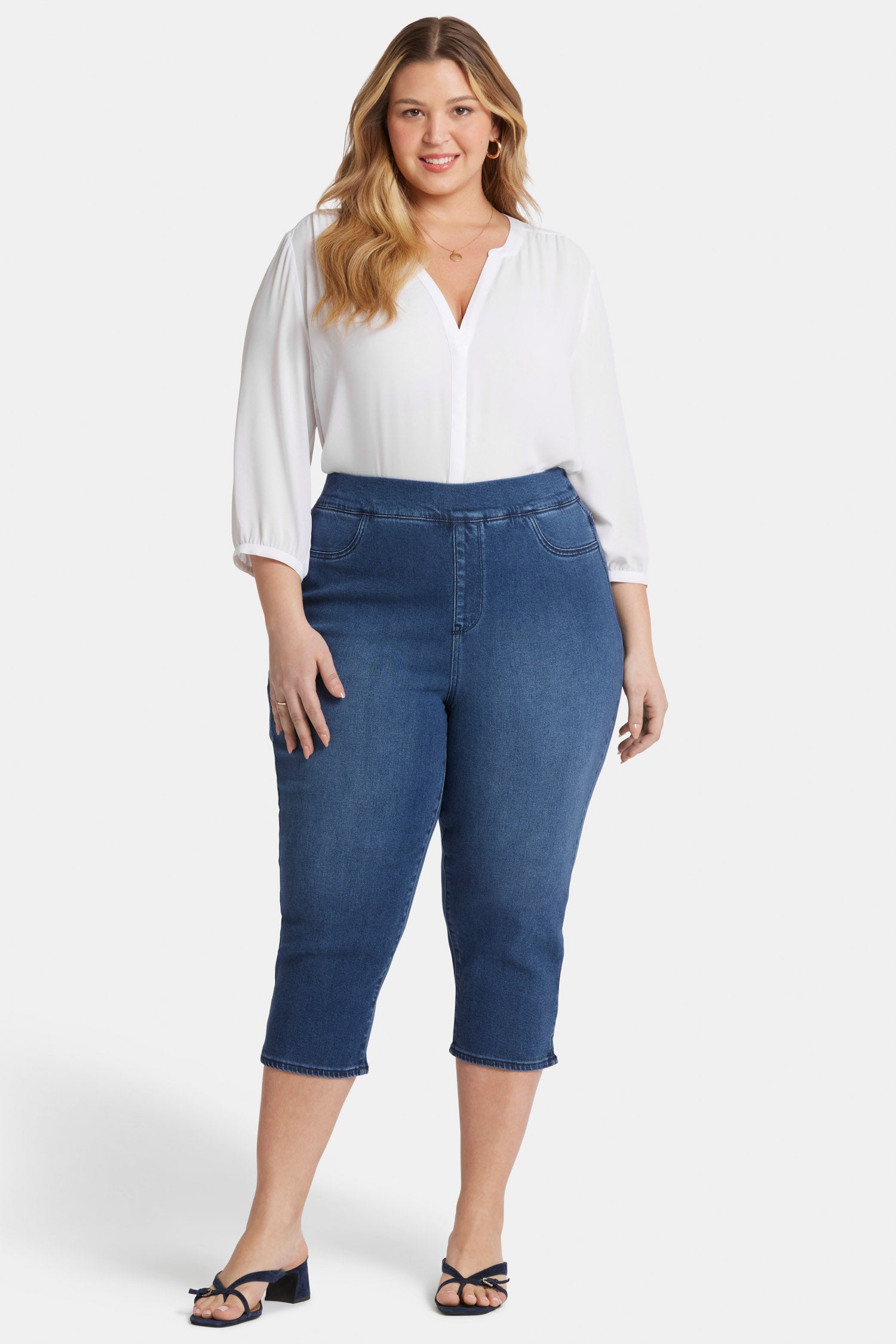 Plus Size Dakota Crop Pull On Jeans for Women - Comfortable Stretch Denim Pants for Casual Wear & Everyday Outfits