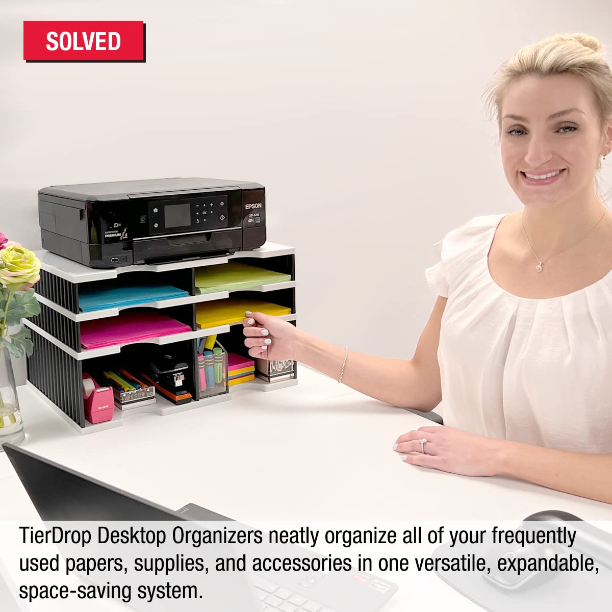 4-Tier Desktop Organizer with Letter Trays & Storage Base - Easy Access Lower Slots | Office Desk Accessories & Supplies | Perfect for Home Office, School, or Workspace Organization