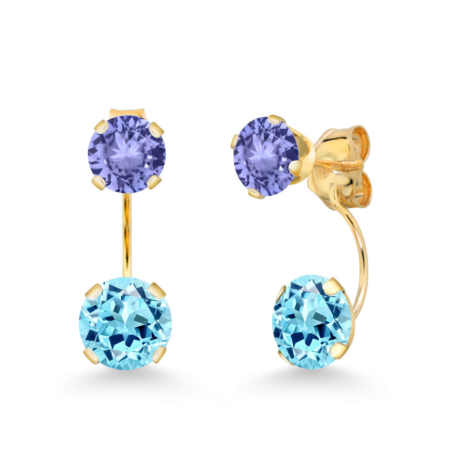 2.56 Ct Natural Blue Apatite & Tanzanite 14K Yellow Gold Stud Earrings for Women - Gemstone Jewelry Gift for Birthday, Anniversary & Special Occasions