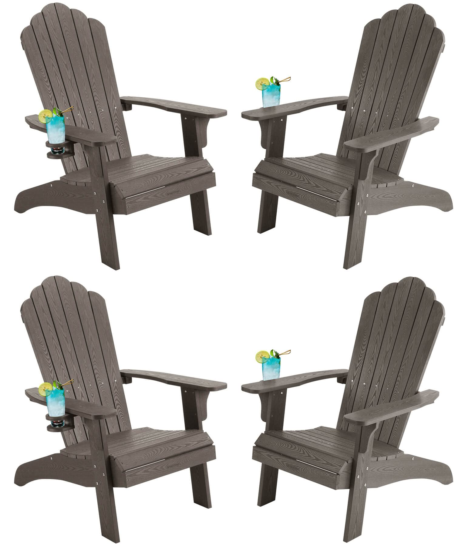 **hOmeHua Oversized Adirondack Chairs Set of 4 - Weather-Resistant HIPS Plastic Outdoor Chairs with Cup Holders for Patio, Backyard, Deck, Fire Pit, Lawn & Porch - Perfect for Relaxing, Camping & Outdoor Gatherings (Dark Brown)**