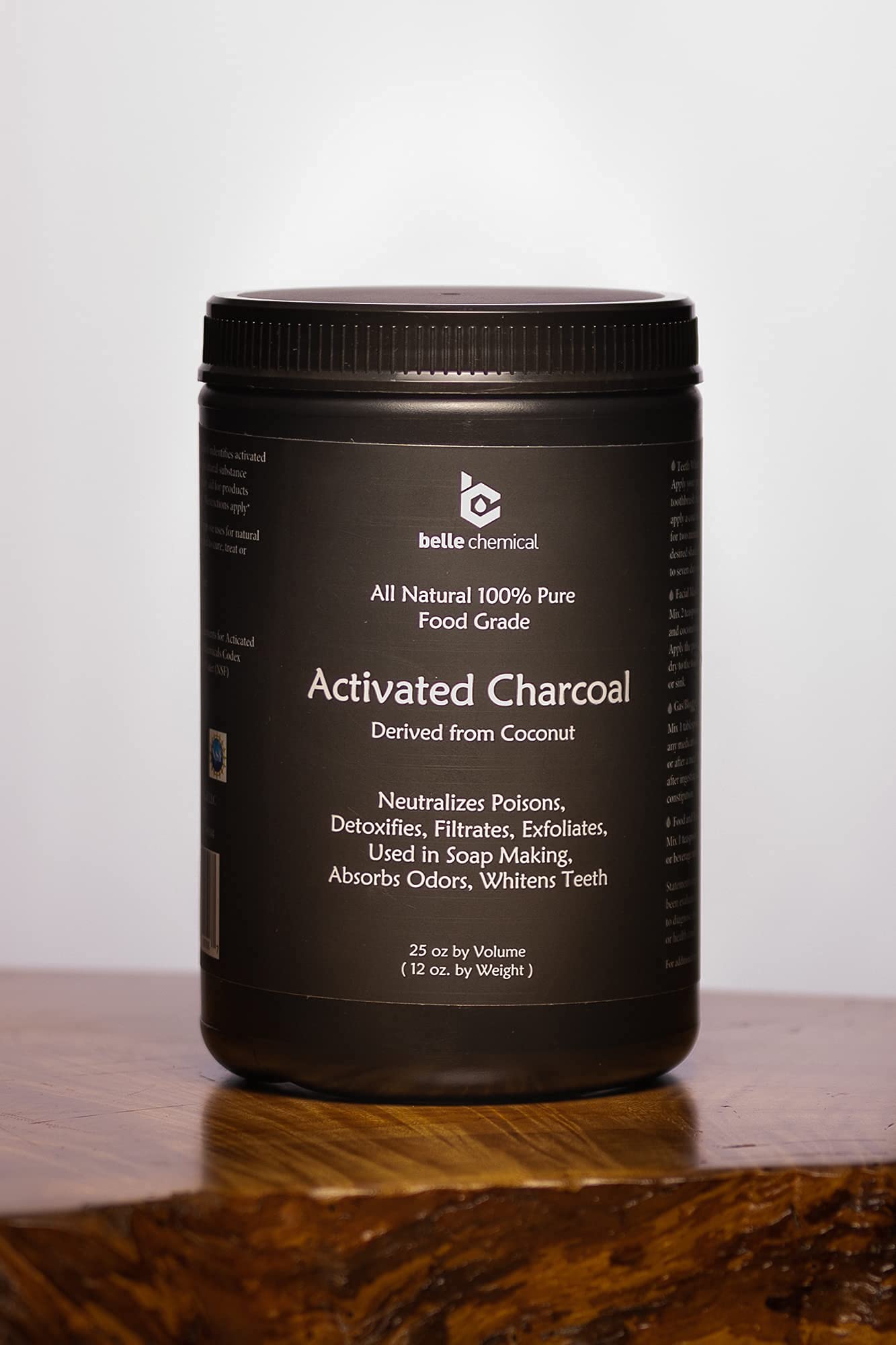 Large Less-Mess Jar Coconut Activated Charcoal Powder - Bulk Food Grade, Kosher, NSF Certified for Teeth Whitening, Facial Scrub & Soap Making | Detox, Skin Care & DIY Beauty Products