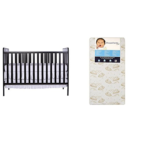 Dream On Me Classic 3-in-1 Convertible Stationary Side Crib with Spring Crib & Toddler Bed Mattress - Twilight | Safe Baby Nursery Bedside Sleeper | Perfect for Newborns, Infants & Toddlers | Ideal for Co-Sleeping & Nursery Decor