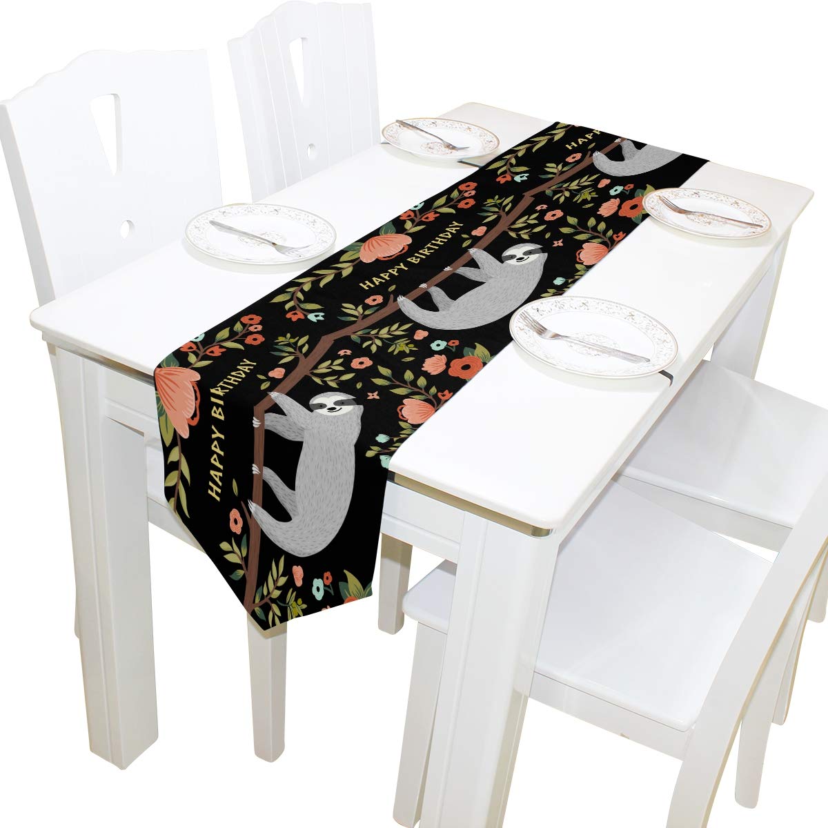 AUUXVA 13x70 Inch Sloth Pattern Table Runner - Cute Animal Flower Design Polyester Tablecloth for Dining, Kitchen, Coffee Table | Perfect for Home Decor, Parties, Banquets & Holiday Celebrations