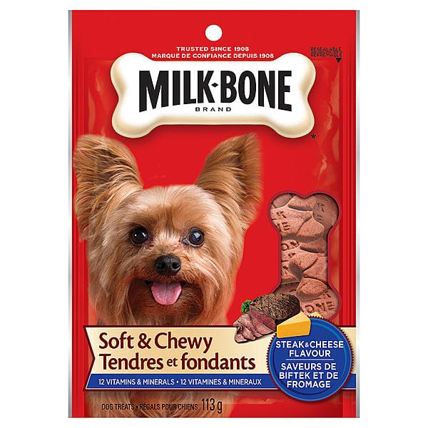 Milk Bone Steak & Cheese Flavor Soft & Chewy Dog Treats - High Protein Training Rewards for Puppies & Adult Dogs - Perfect for Obedience Training, Crate Time & Travel Snacks
