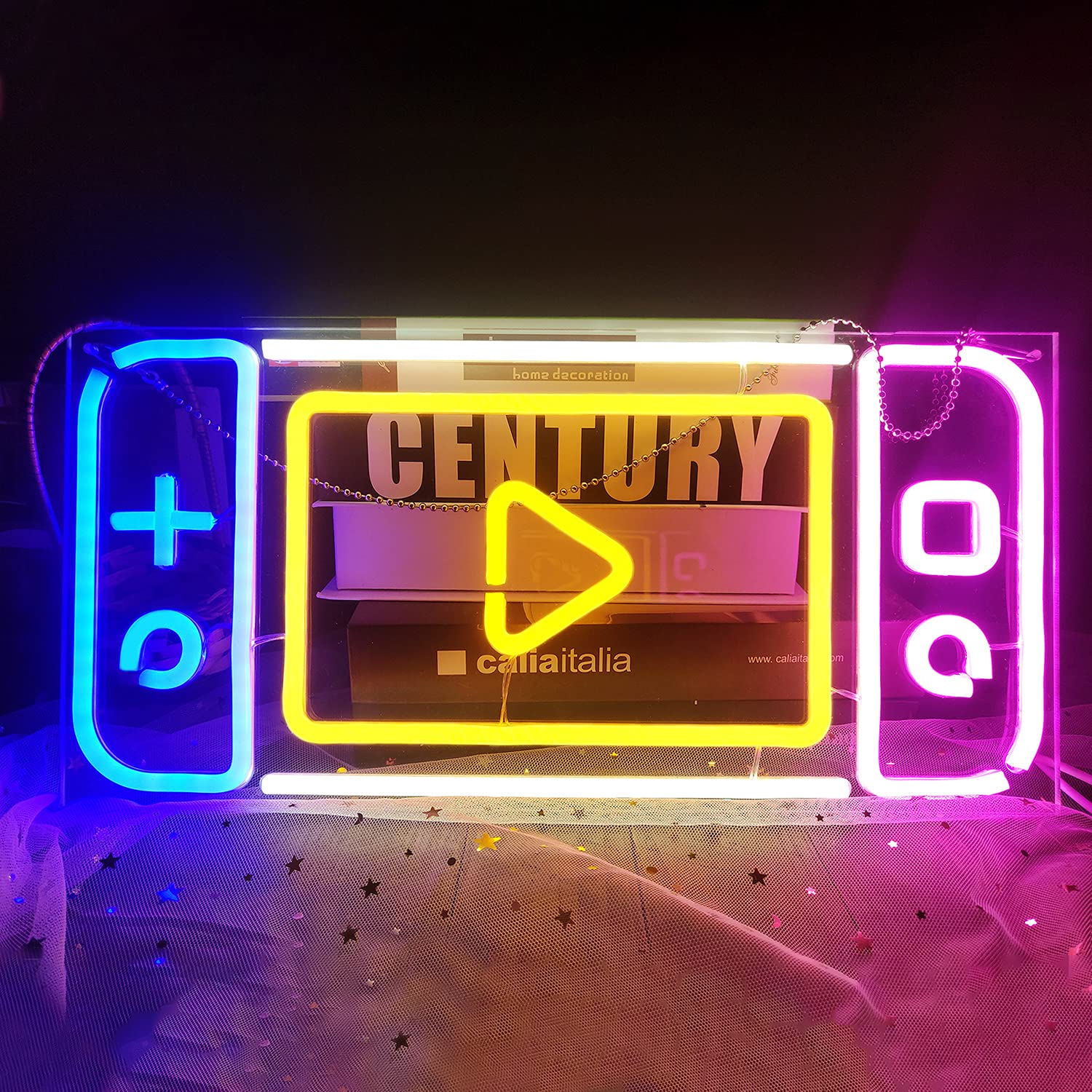 Ajoyferris Switch Neon Signs - 16x8 Inch Acrylic LED Wall Art Decor in Blue & Pink for Bedroom, Kids Room, Bar, Apartment - Perfect Christmas & Birthday Party Gift with USB Power - Gaming Room Decor & Man Cave Lighting