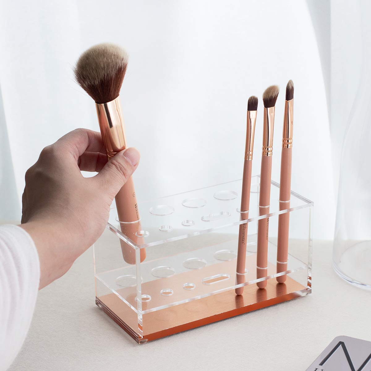 Moosy Life Acrylic Makeup Brush Holder Organizer - 12 Slots Vanity Countertop Storage & Drying Rack for Makeup Brushes | Perfect for Home Beauty Salon, Professional Makeup Artists & Travel Cosmetic Organization
