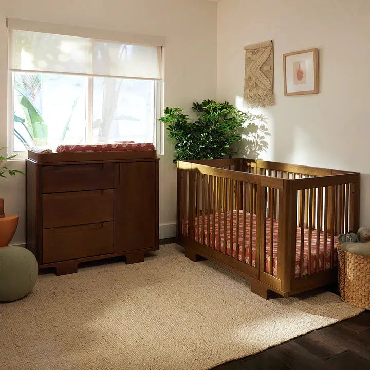 Babyletto Yuzu 3-Drawer Changing Table Dresser in Natural Walnut - Perfect Nursery Storage for Diapers, Clothes & Baby Essentials