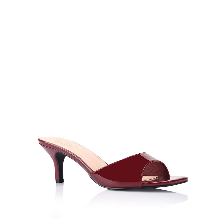 Taylor Kitten Heel Mules - Wine Patent Leather Slip-On Shoes for Women | Comfortable Low Block Heels | Perfect for Office, Date Night & Special Occasions