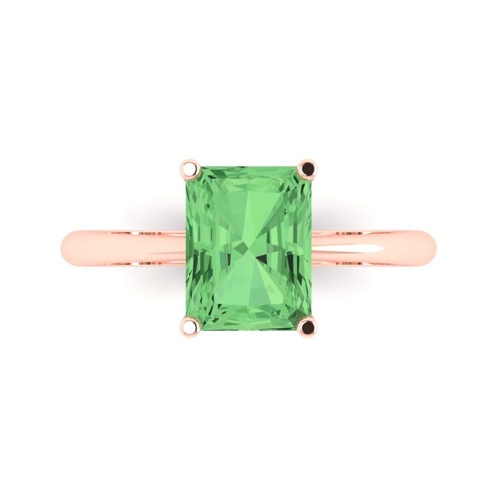 2.5ct Radiant Cut Green Simulated Diamond Ring 18K Rose Gold - Solitaire Engagement Wedding Bridal Promise Anniversary Jewelry for Women | Perfect for Proposals, Bridal Sets & Special Occasions
