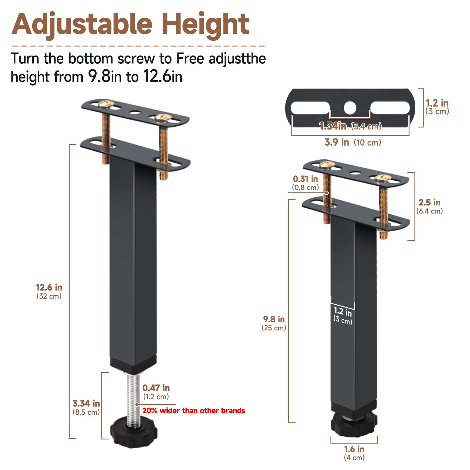 4 Pcs Adjustable Heavy Duty Bed Frame Support Legs - King Size Bed Reinforcement Kit, Sofa & Table Furniture Legs Replacement - Perfect for Bedroom, Living Room & Office Use